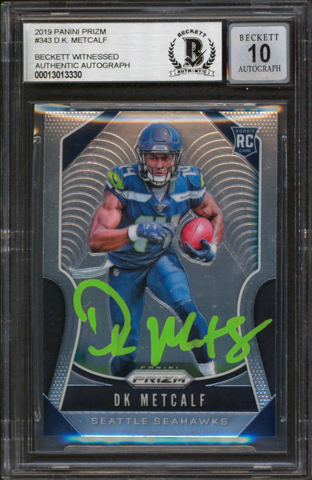 Seahawks DK Metcalf Signed 2019 Panini Prizm #343 RC Card Auto 10 BAS Slabbed