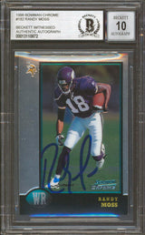 Vikings Randy Moss Signed 1998 Bowman Chrome #182 RC Card Auto 10! BAS Slabbed