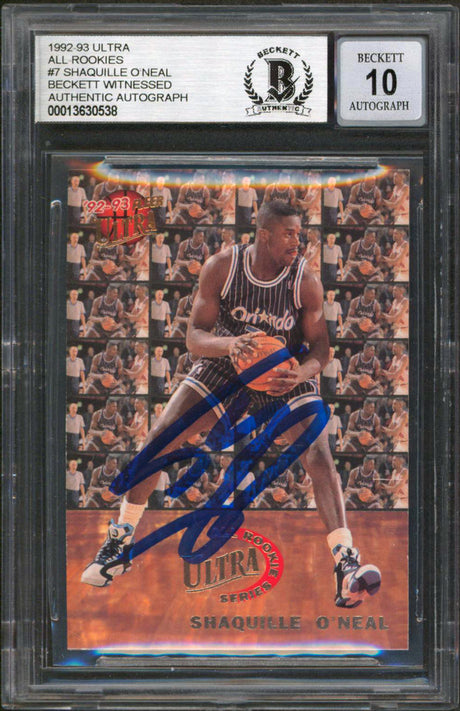 Magic Shaquille O'Neal Signed 1992 Ultra All-Rookies #7 Card Auto 10 BAS Slabbed