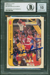 Rockets Hakeem Olajuwon Signed 1986 Fleer Stickers #9 Card Auto 10! BAS Slabbed