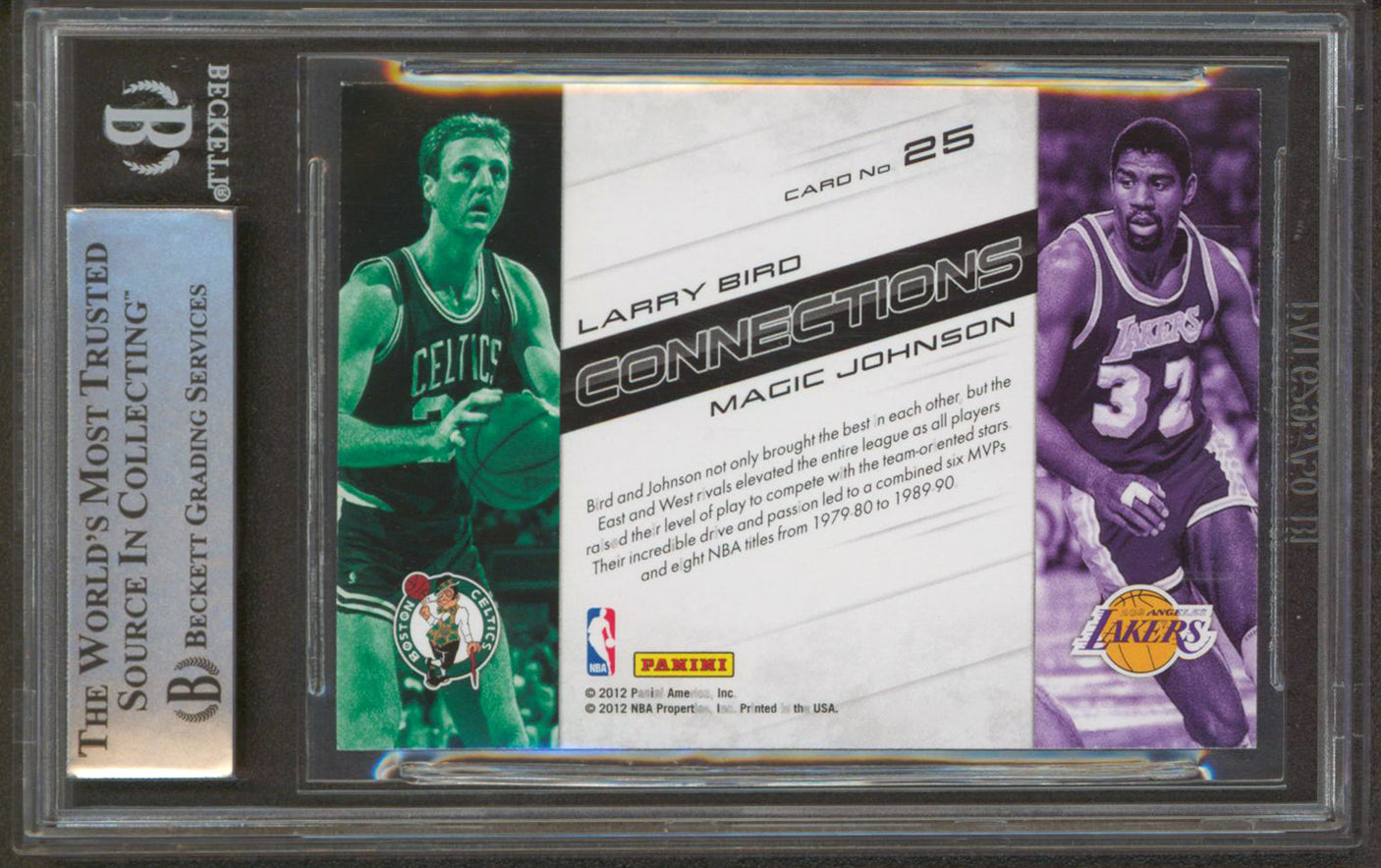 Magic Johnson & Larry Bird Signed 2012 Prestige Connections #25 Card BAS Slabbed