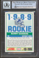 Lions Barry Sanders "HOF 04" Signed 1989 Score #257 Rookie Card Auto 10 BAS Slab