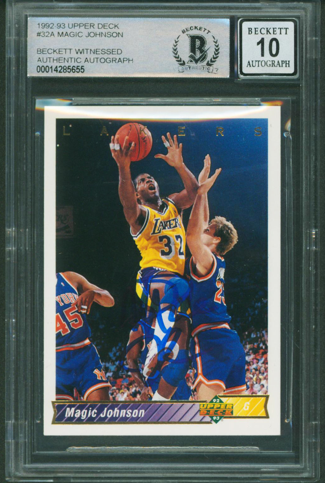 Lakers Magic Johnson Signed 1992 Upper Deck #32A Card Auto 10! BAS Slabbed