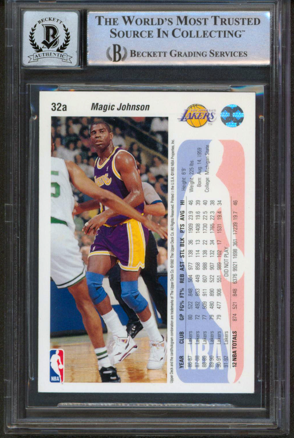 Lakers Magic Johnson Signed 1992 Upper Deck #32A Card Auto 10! BAS Slabbed