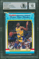 Lakers Magic Johnson Signed 1988 Fleer Stickers #6 Card Auto 10! BAS Slabbed