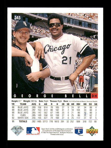 George Bell Autographed 1993 Upper Deck Card #345 Chicago White Sox SKU #184249