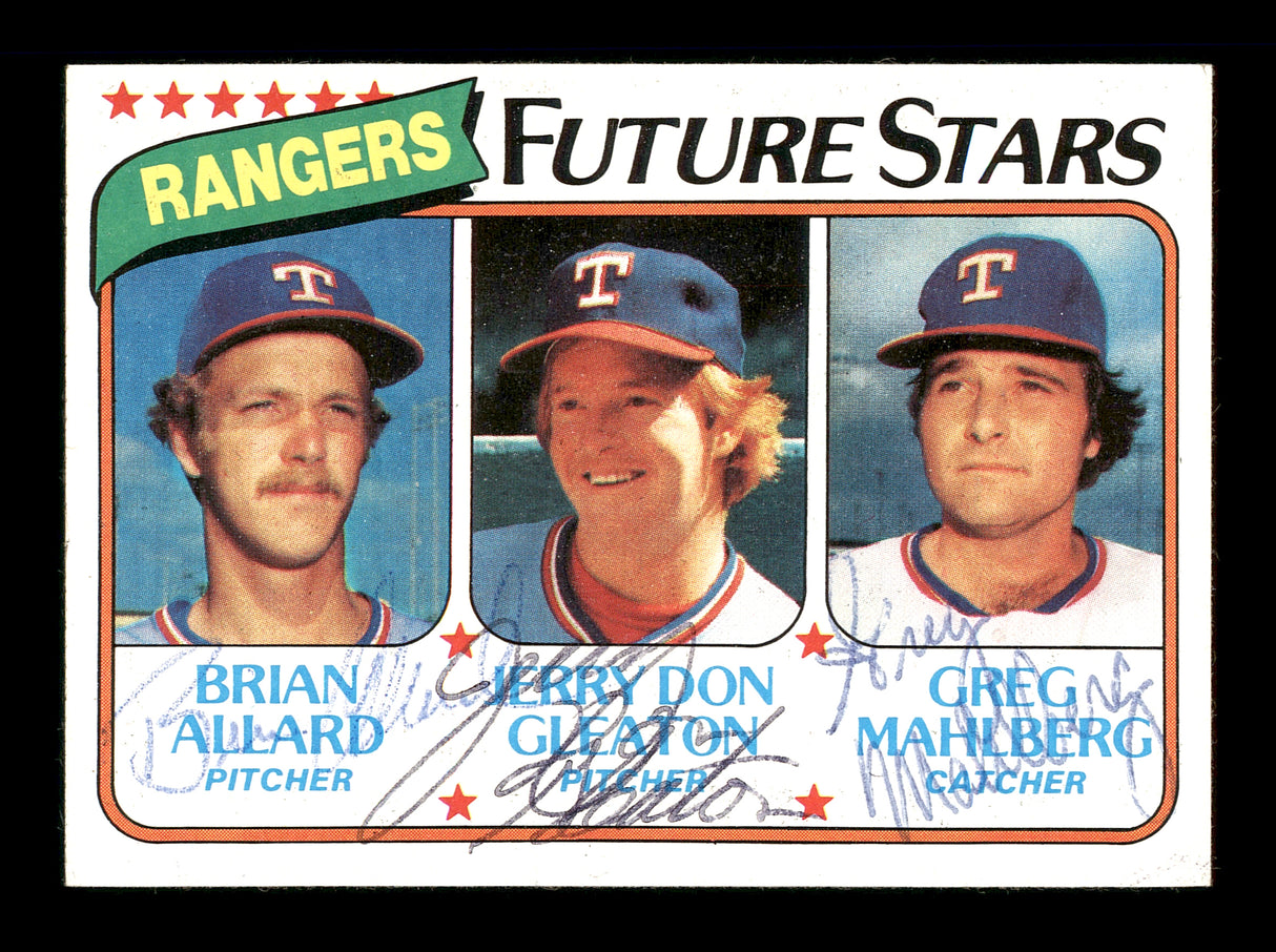 Brain Allard, Jerry Don Gleaton & Greg Mahlberg Autographed 1980 Topps Rookie Card #673 Texas Rangers SKU #166396