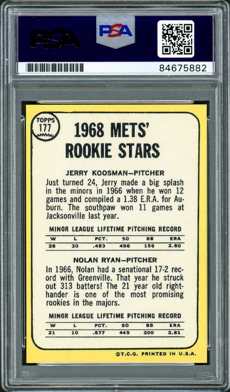 Nolan Ryan & Jerry Koosman Autographed 1968 Topps Reprint Rookie Card #177 New York Mets PSA/DNA Stock #208715