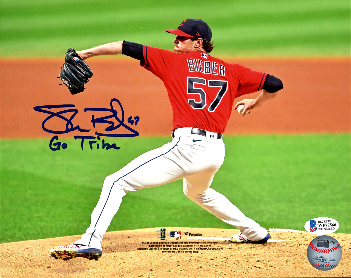 Shane Bieber Autographed 8x10 Photo Cleveland Indians "Go Tribe" Beckett BAS Stock #185904