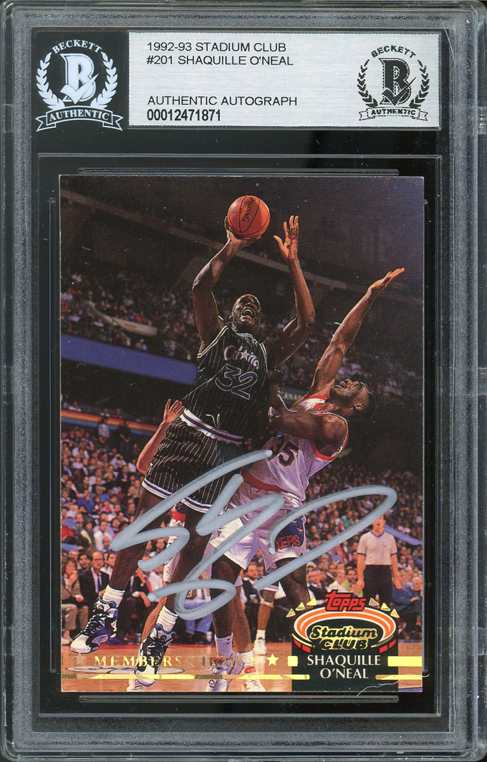 Magic Shaquille O'Neal Signed 1992 Stadium Club #201 Rookie Card BAS Slabbed