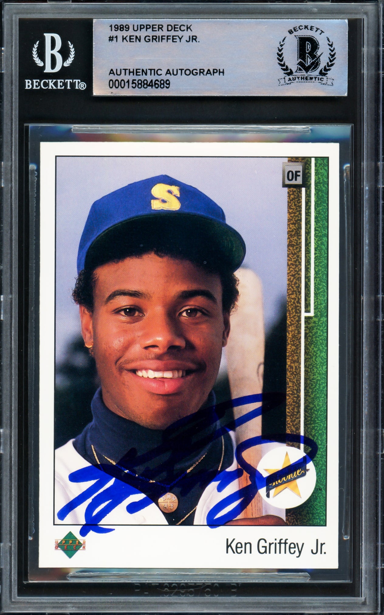 Ken Griffey Jr. Autographed 1989 Upper Deck Rookie Card #1 Seattle Mariners Beckett BAS Stock #233950