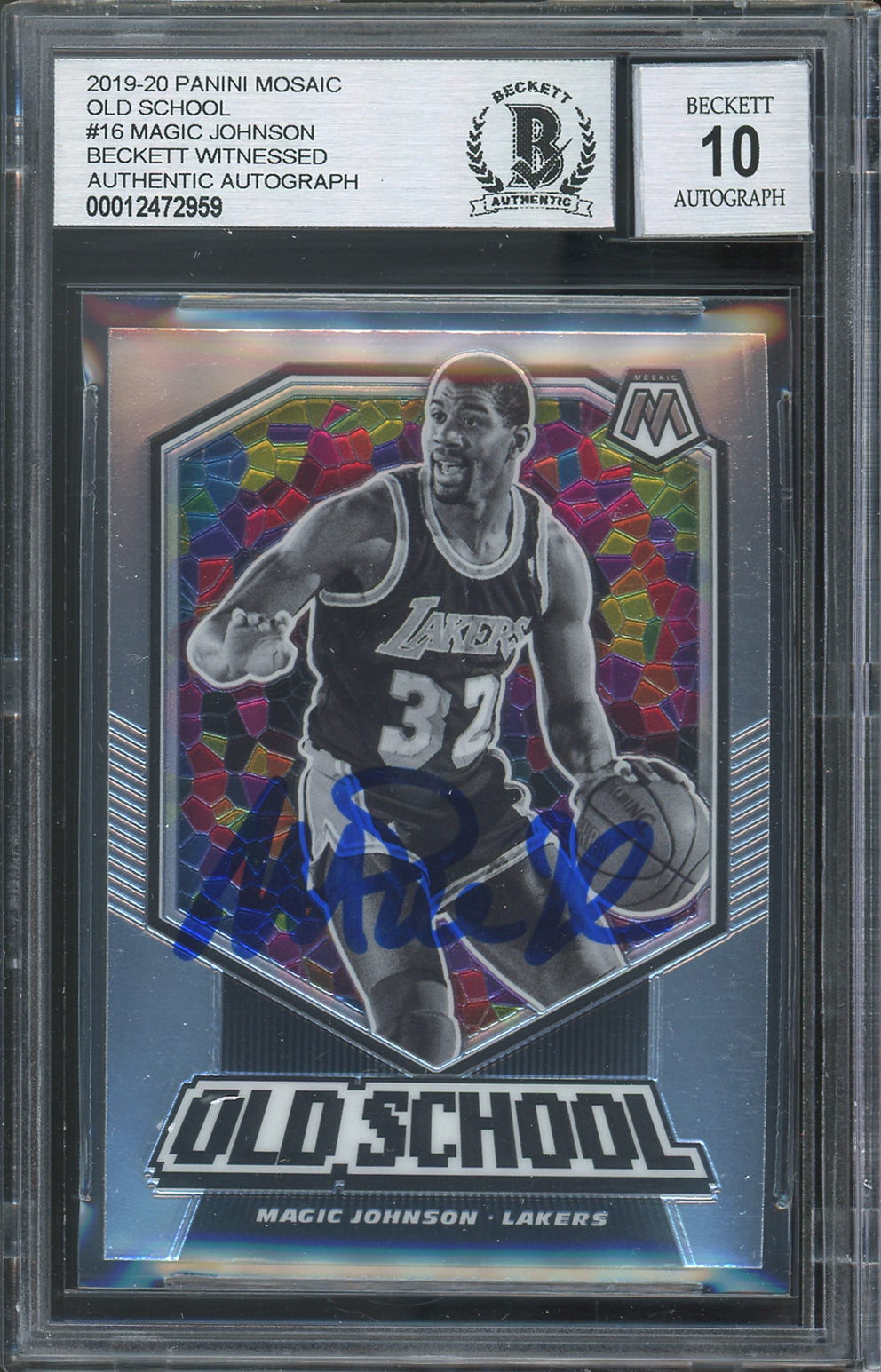 Magic Johnson Signed 2019 Panini Mosaic Old School #16 Card Auto 10 BAS Slabbed