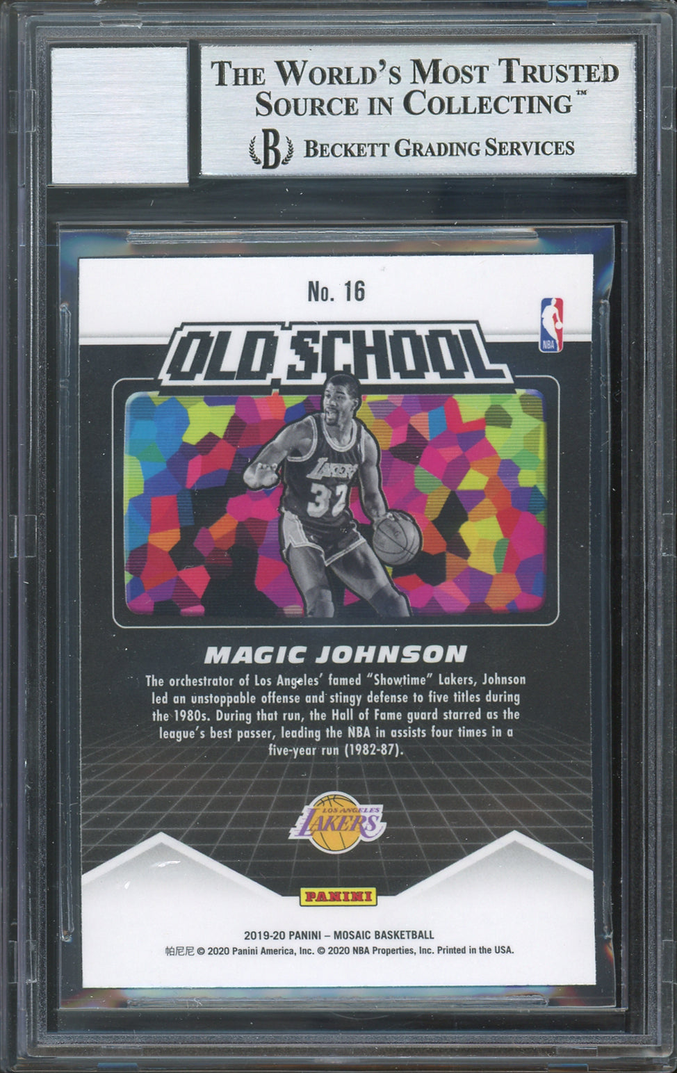 Magic Johnson Signed 2019 Panini Mosaic Old School #16 Card Auto 10 BAS Slabbed