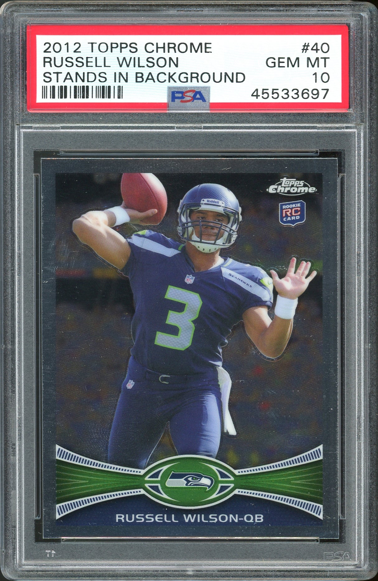 Seahawks Russell Wilson 2012 Topps Chrome #40 Rookie Card Gem Mint 10! PSA Slab