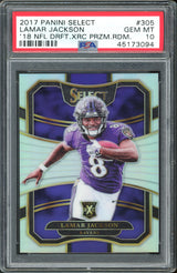 Ravens Lamar Jackson 2017 Panini NFL Draft XRC Prizm #305 Card Grade 10 PSA Slab