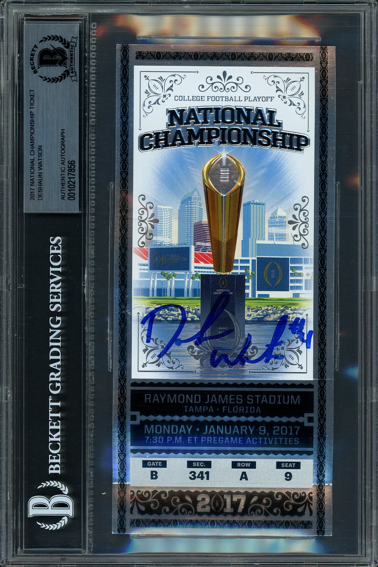 Deshaun Watson Autographed 2017 National Championship Game Silver Ticket Clemson Tigers Beckett BAS Stock #121059