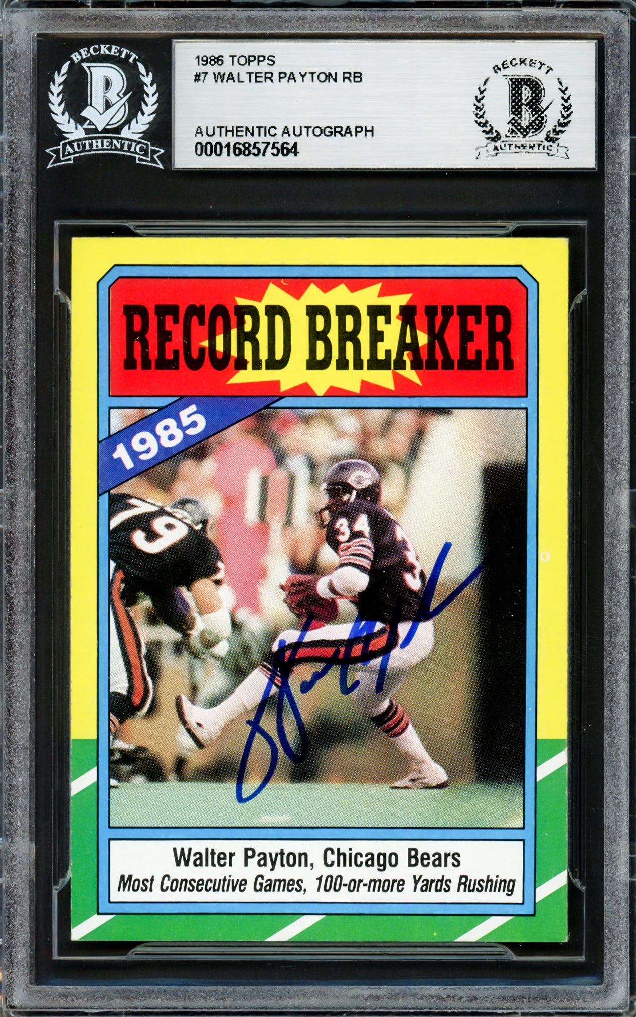 Walter Payton Autographed 1986 Topps Card #1 Chicago Bears Beckett BAS #16857564