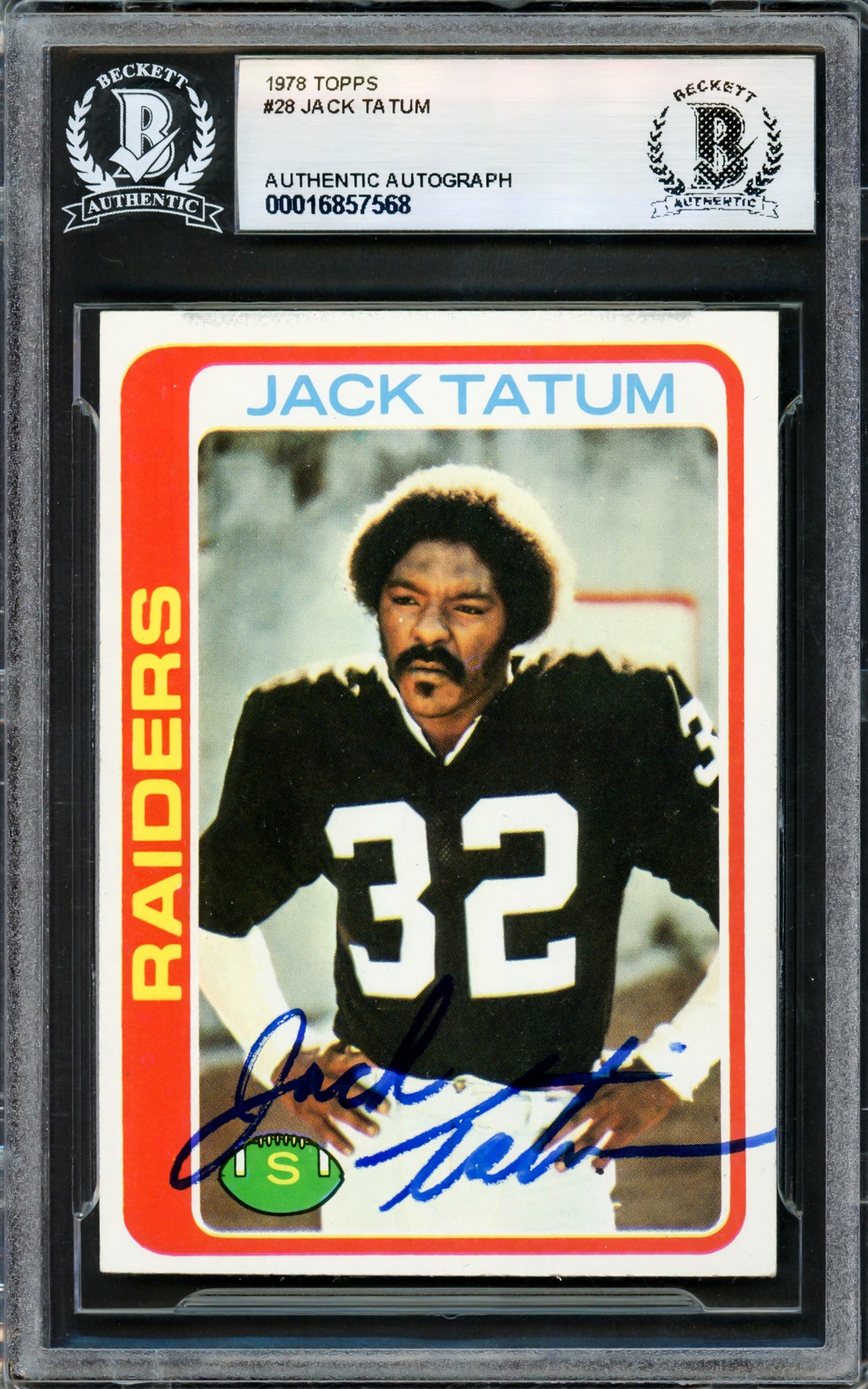 Jack Tatum Autographed 1978 Topps Card #28 Oakland Raiders Beckett BAS #16857568