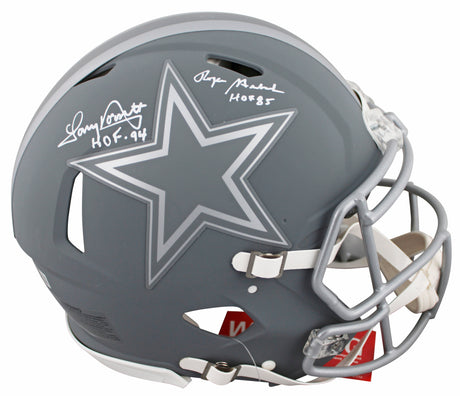 Cowboys Roger Staubach & Tony Dorsett Signed Slate F/S Speed Proline Helmet BAS