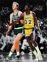 Magic Johnson & Larry Bird Signed 16x20 Vertical Boxout Spotlight Photo BAS Wit