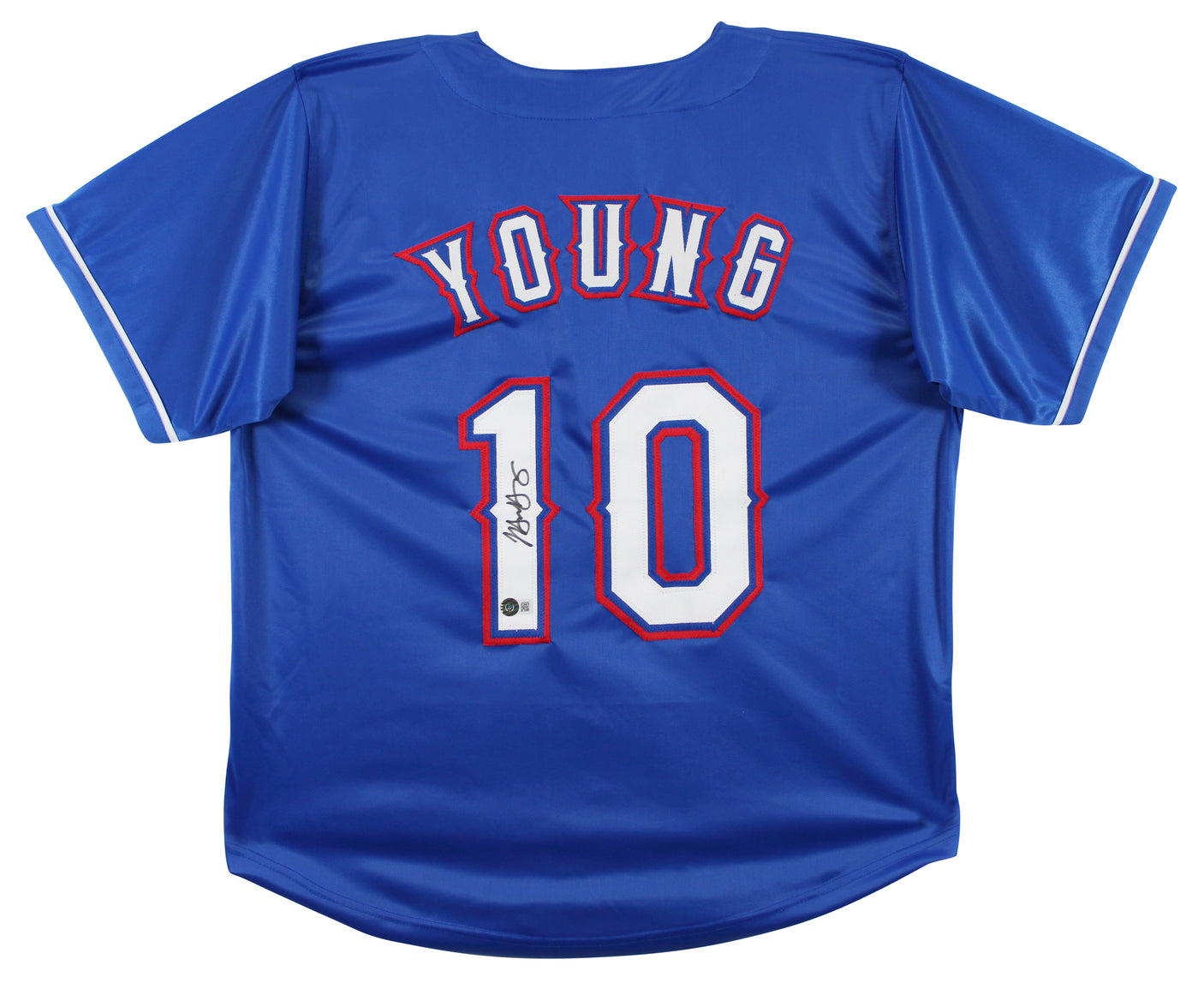 Michael Young Authentic Signed Blue Pro Style Jersey Autographed BAS Witnessed