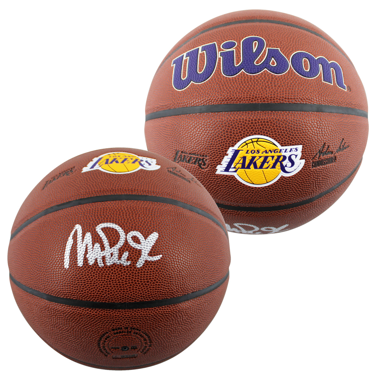 Lakers Magic Johnson Signed Brown Wilson Lakers Logo Basketball w/ Case BAS Wit