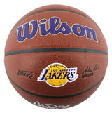 Lakers Magic Johnson Signed Brown Wilson Lakers Logo Basketball w/ Case BAS Wit