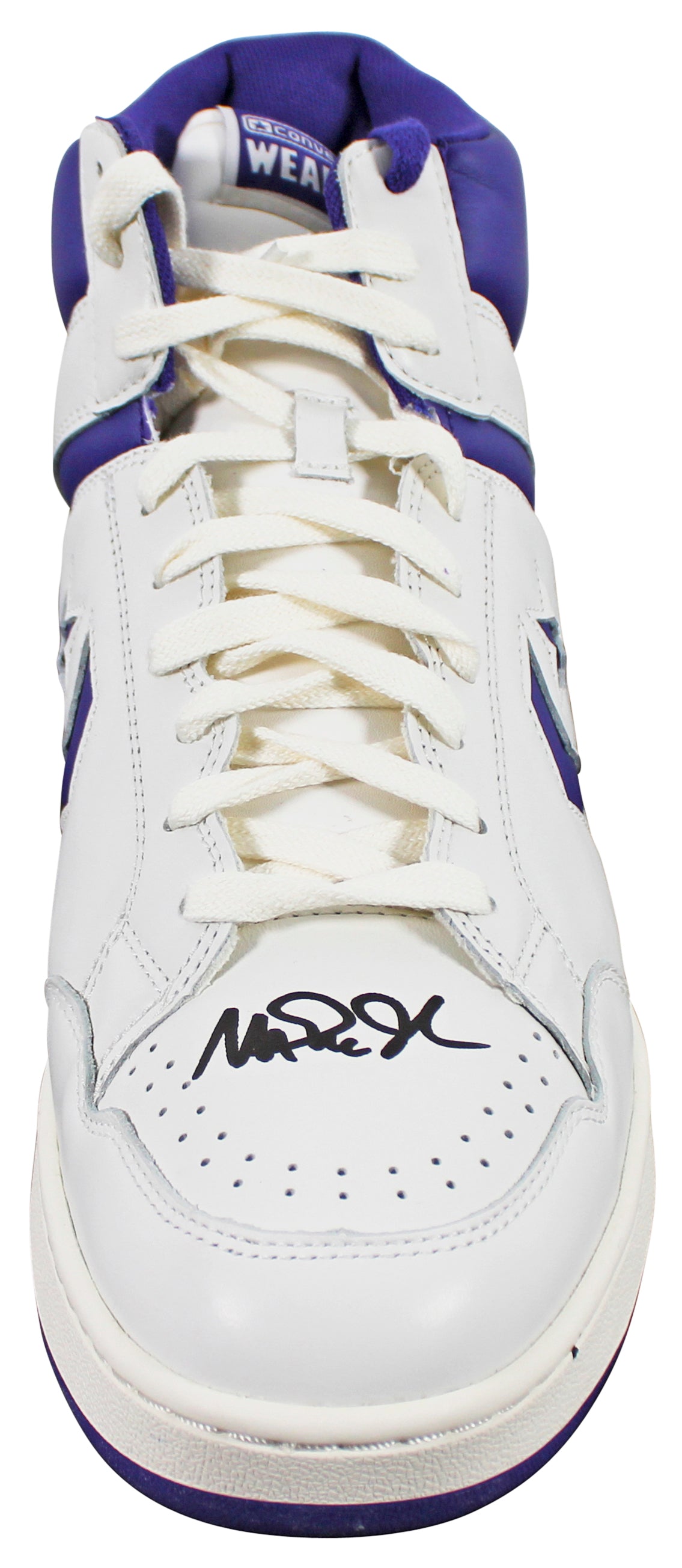 Magic Johnson Signed Left Purple & White Converse Weapon Shoe W/ Case BAS Wit 2