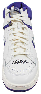 Lakers Magic Johnson Signed Left Purple & White Converse Weapon Shoe BAS Wit 2