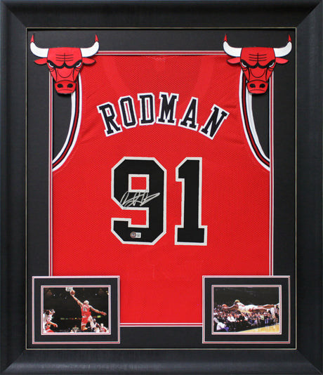 Dennis Rodman Authentic Signed Red Pro Style Framed Jersey BAS Witnessed