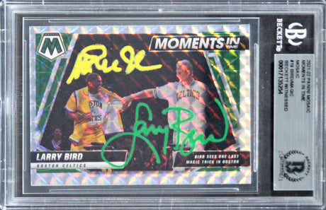 Magic Johnson Larry Bird Signed '21 Panini Mosaic MIT Mosaic #19 Card BAS Slab 2