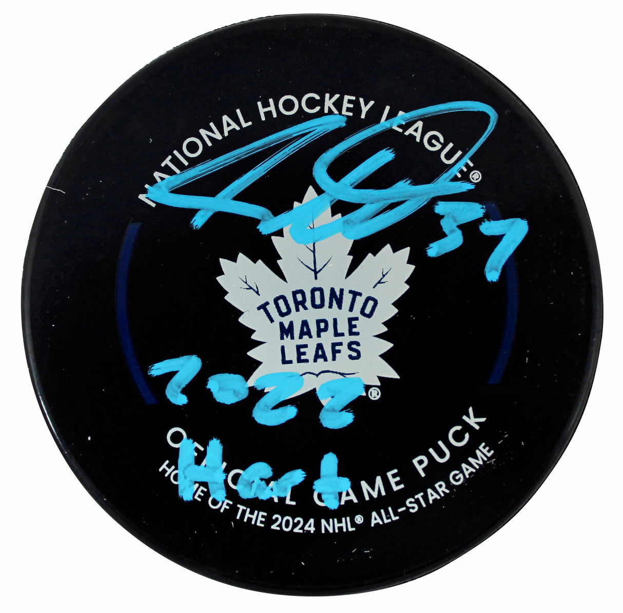 Maple Leafs Auston Matthews "22 Hart" Signed Official Game Hockey Puck BAS & Fan