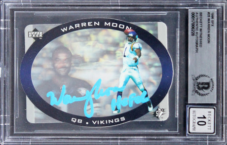 Vikings Warren Moon "HOF 06" Signed 1996 SPX #25 Card Auto 10! BAS Slabbed