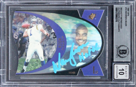 Vikings Warren Moon "HOF 06" Signed 1997 SPX #14 Card Auto 10! BAS Slabbed