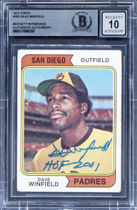 Padres Dave Winfield "HOF 2001" Signed 1974 Topps #456 Card Auto 10! BAS Slab 2