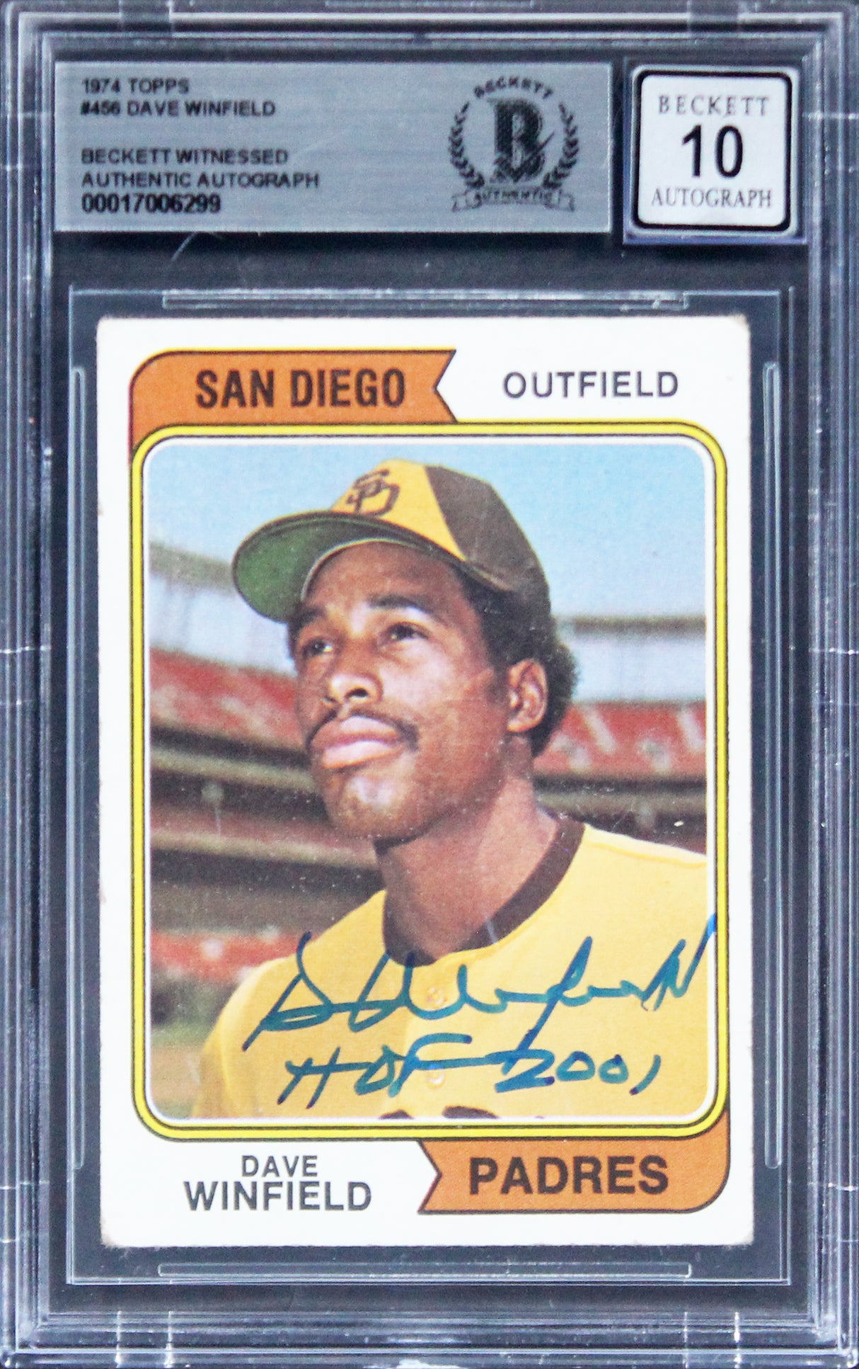 Padres Dave Winfield "HOF 2001" Signed 1974 Topps #456 Card Auto 10! BAS Slab 3