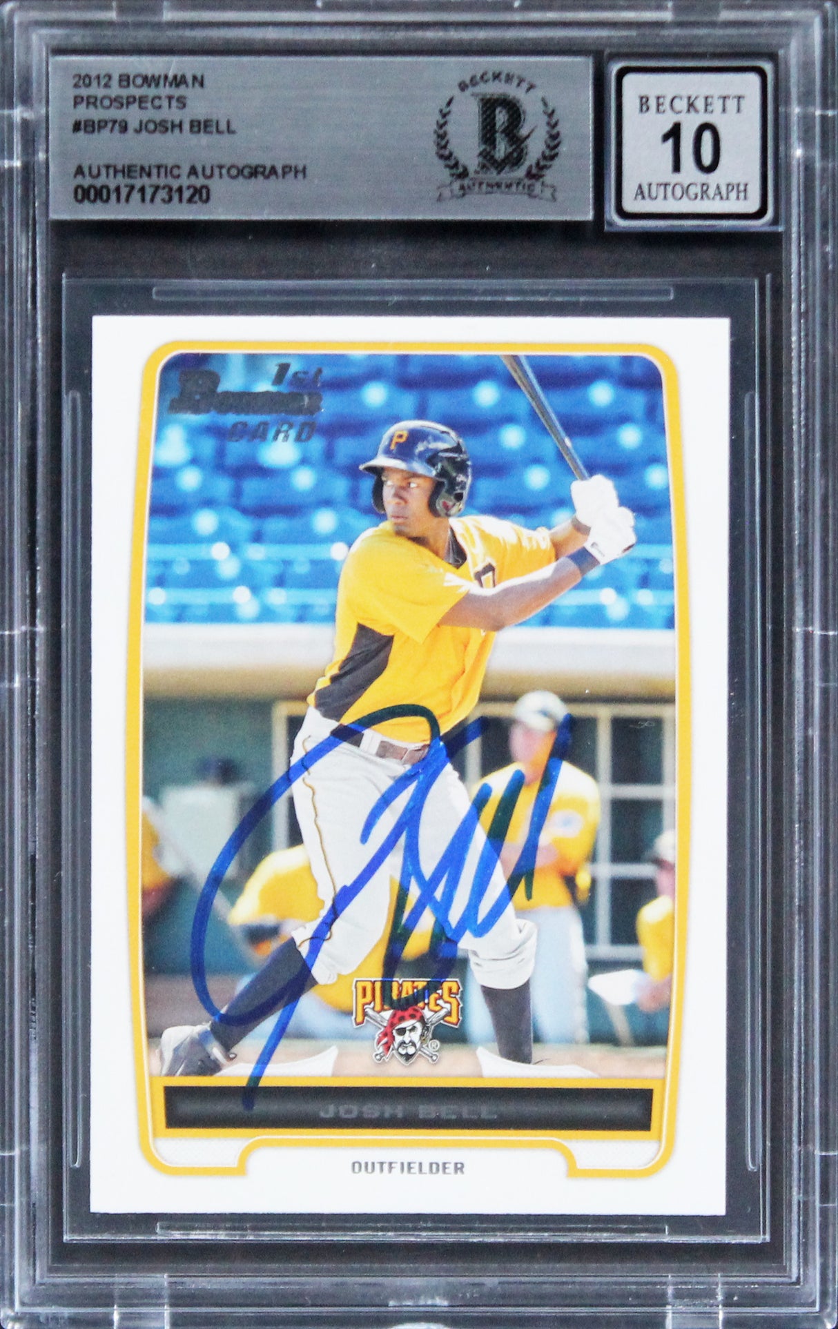 Pirates Josh Bell Signed 2012 Bowman Prospects #BP79 Card Auto 10! BAS Slabbed