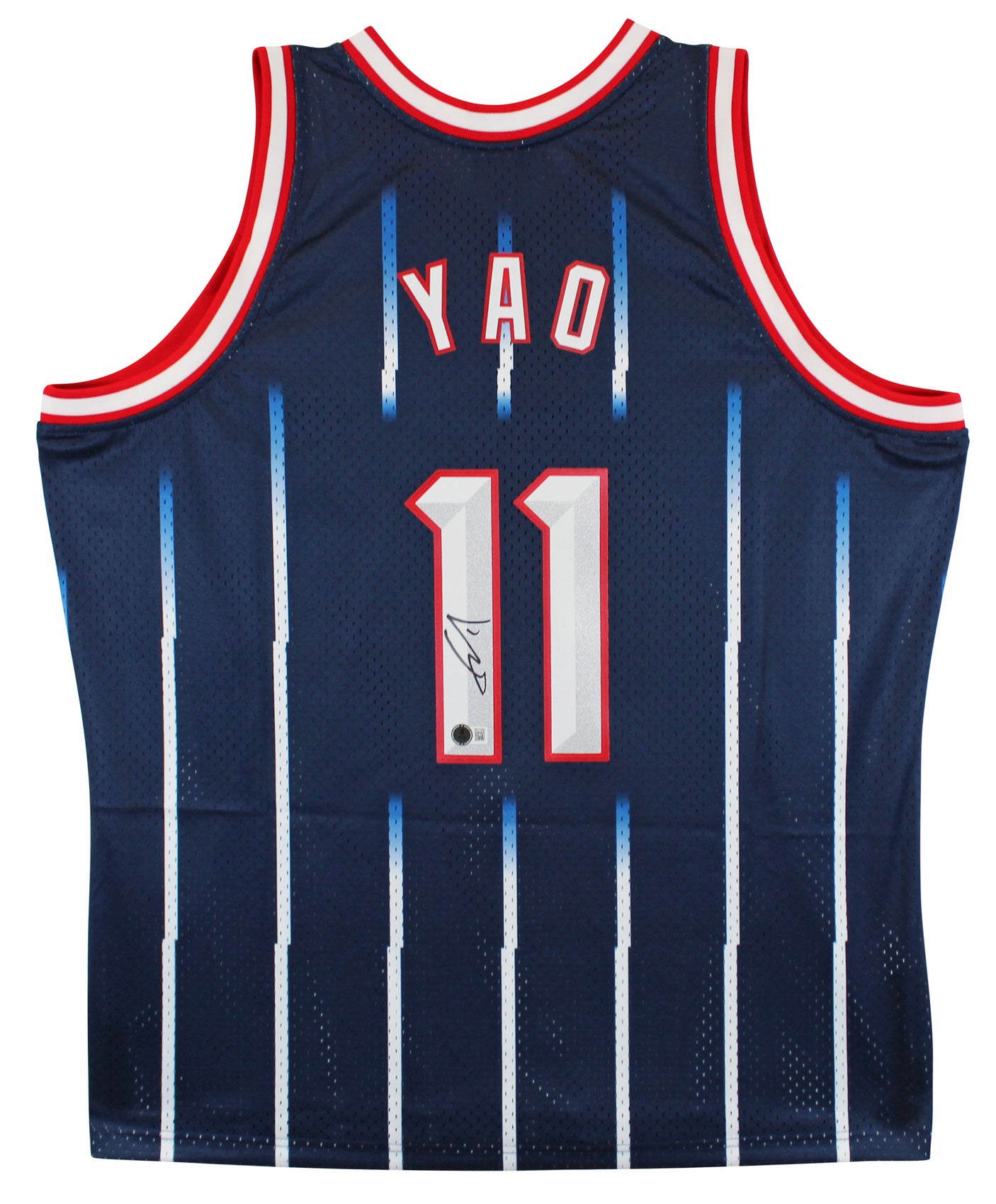 Rockets Yao Ming Signed Blue M&N 2002-03 HWC Swingman Jersey BAS Witnessed