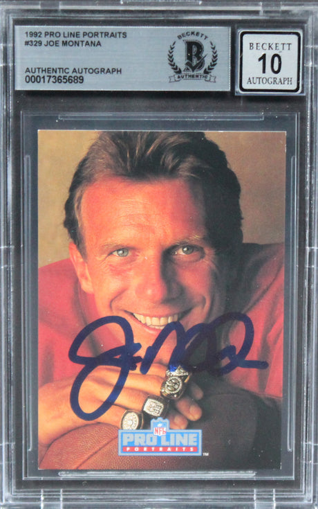 49ers Joe Montana Signed 1992 Proline Portraits #329 Card Auto 10! BAS Slabbed