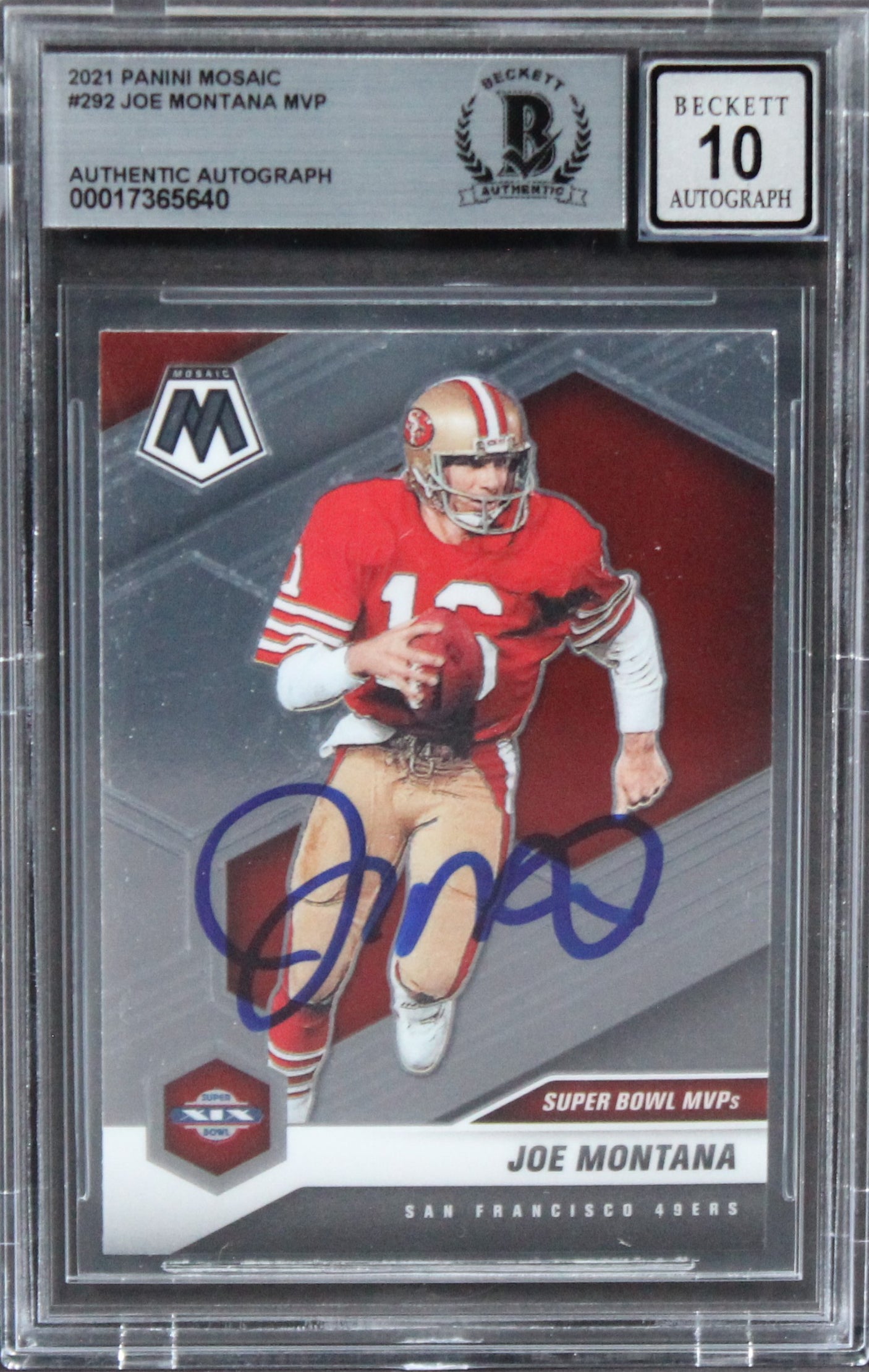 Joe Montana Signed 2021 Panini Mosaic MVP Auto Graded 10! BAS Slabbed