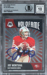 49ers Joe Montana Signed 2021 Panini Mosaic Holofame #5 Card Auto 10! BAS Slab