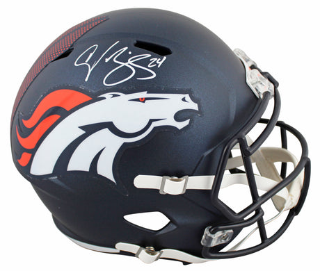 Broncos Champ Bailey Signed Full Size Speed Rep Helmet w/ White Sig BAS Witness