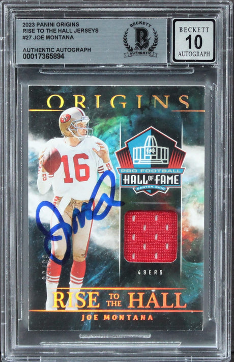 49ers Joe Montana Signed 2023 Panini Origins RTTH #27 Card Auto 10! BAS Slabbed