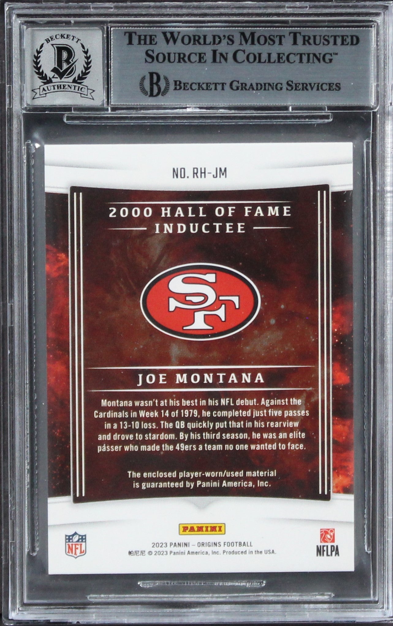 Joe Montana 49ers Signed 2023 Panini Origins Card #27 Auto 10 BAS Slabbed