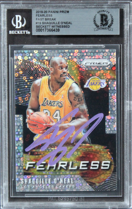 Shaquille O'neal Signed 2019 Panini Prizm Fearless Fast Break #19 Card BAS Slab