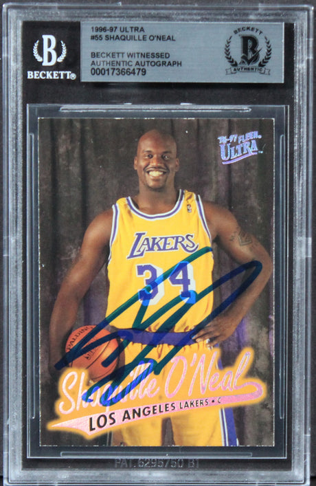 Lakers Shaquille O'Neal Authentic Signed 1996 Ultra #55 Card BAS Slabbed