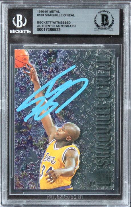 Lakers Shaquille O'Neal Authentic Signed 1996 Metal #183 Card BAS Slabbed