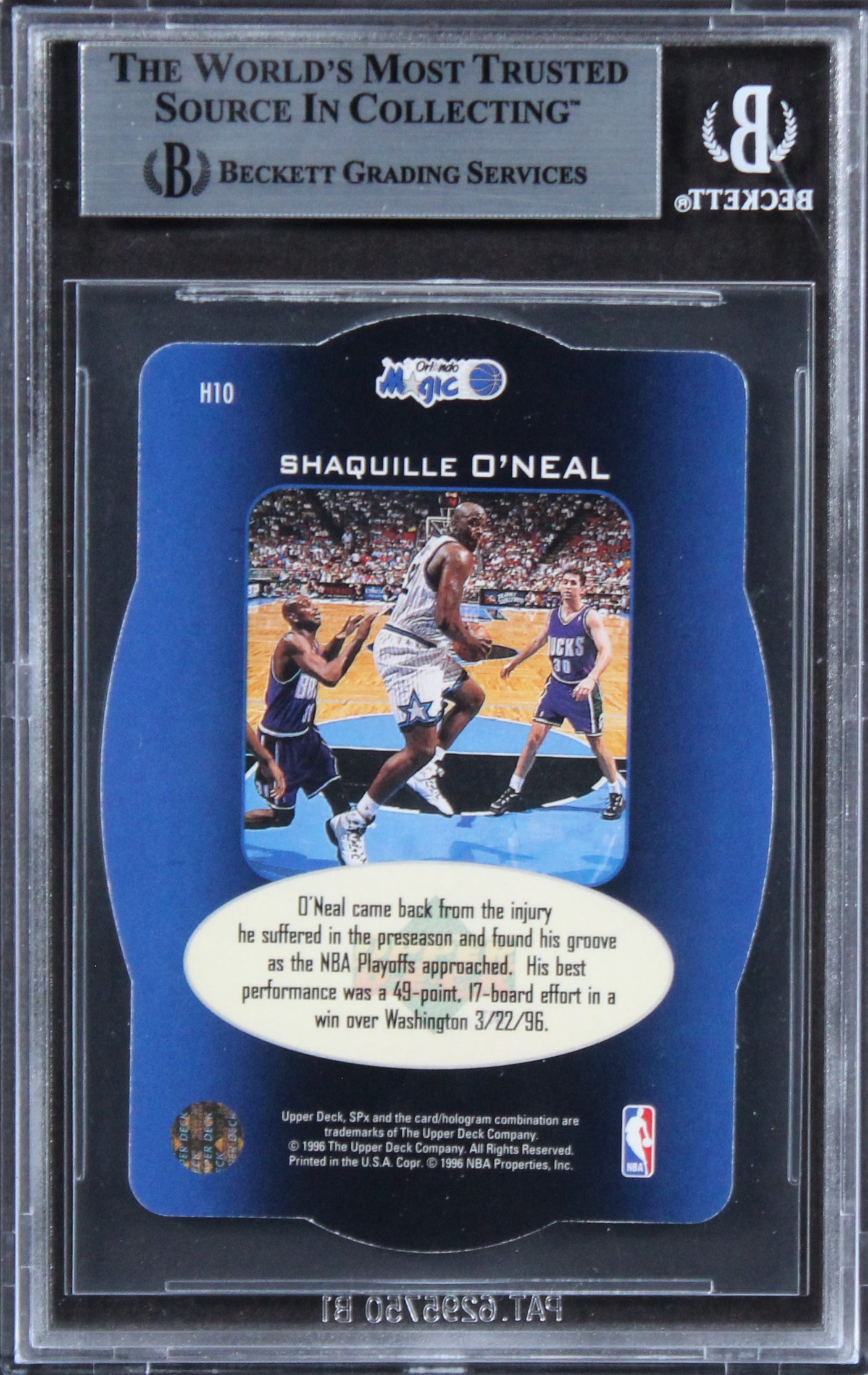 Lakers Shaquille O'Neal Signed 1996 SPX Holoview Heroes #H10 Card BAS Slabbed