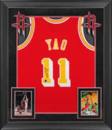 Rockets Yao Ming Signed Red M&N 2004-05 HWC Swingman Framed Jersey BAS Witnessed