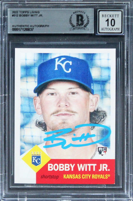 Royals Bobby Witt Jr. Authentic Signed 2022 Topps Living #512 Rookie Card Auto Graded Gem Mint 10! BAS Slabbed